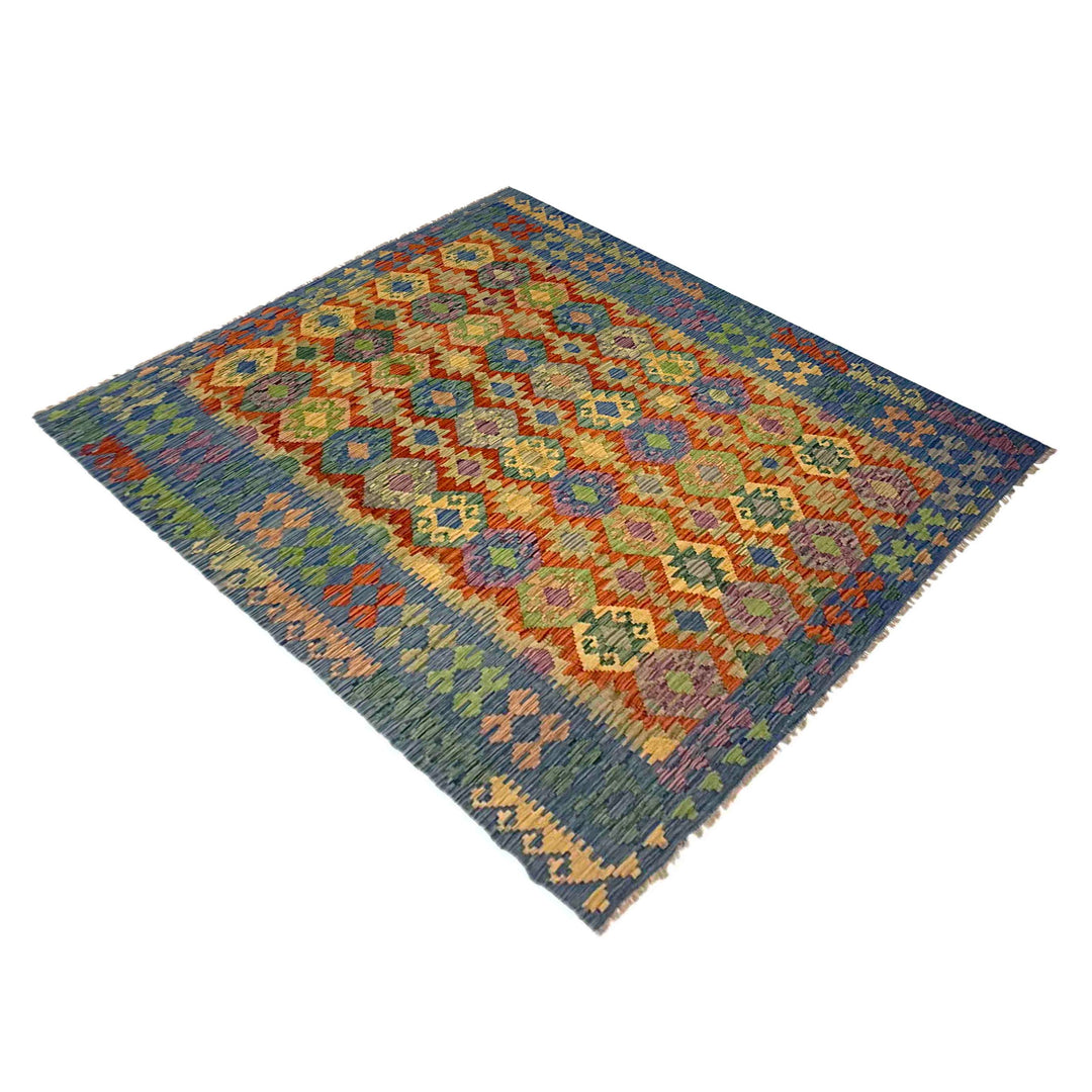Afghan Vegetable Kilim Rug 6' 2" x 8' 0" Flat-Weave close-up