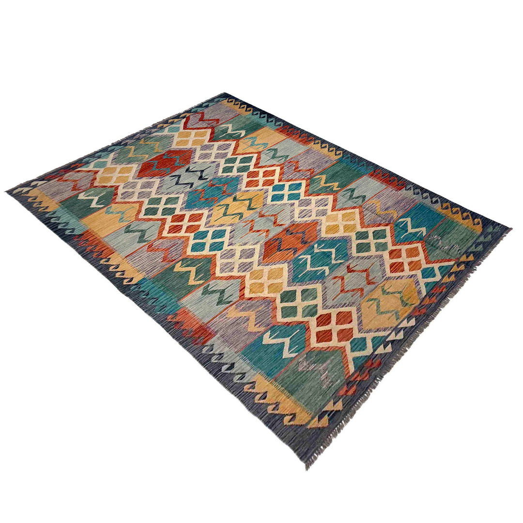 Afghan Vegetable Kilim Rug 5' 9" x 8' 6" Flat-Weave pattern