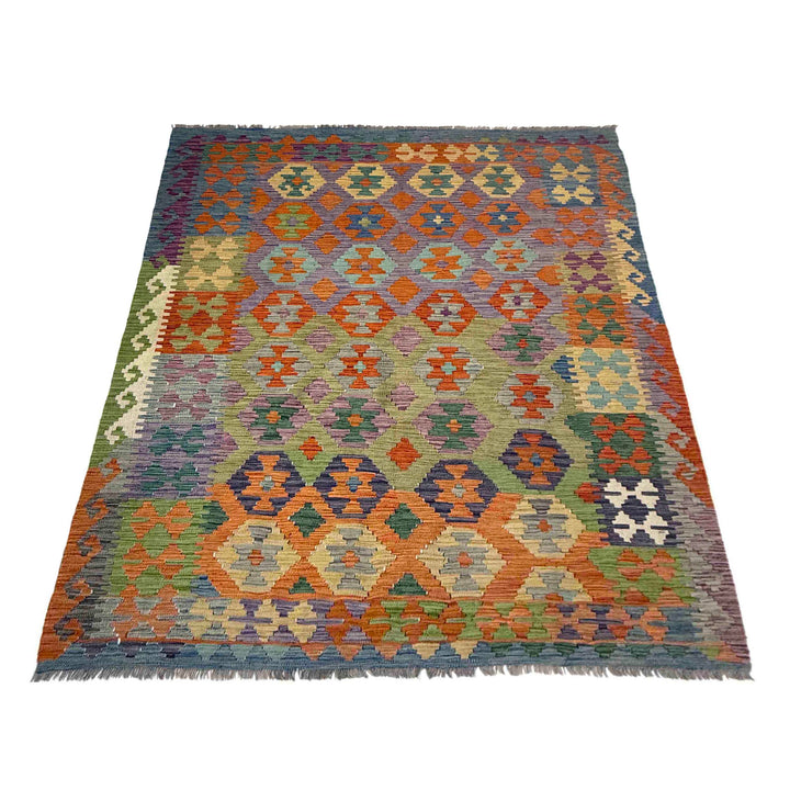 Afghan Vegetable Kilim Rug 5' 9" x 8' 0" Flat-Weave detail