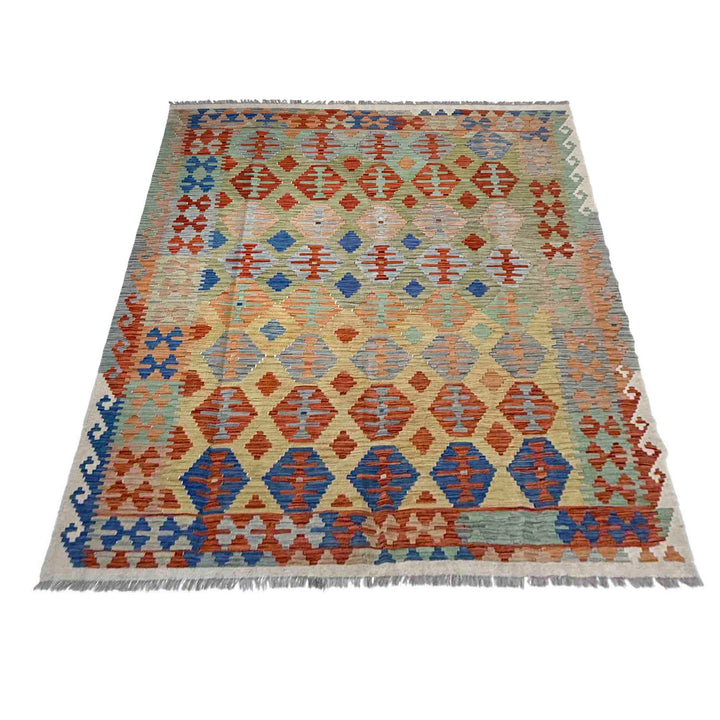 Afghan Vegetable Kilim Rug 6' 2" x 7' 10" Flat-Weave detail