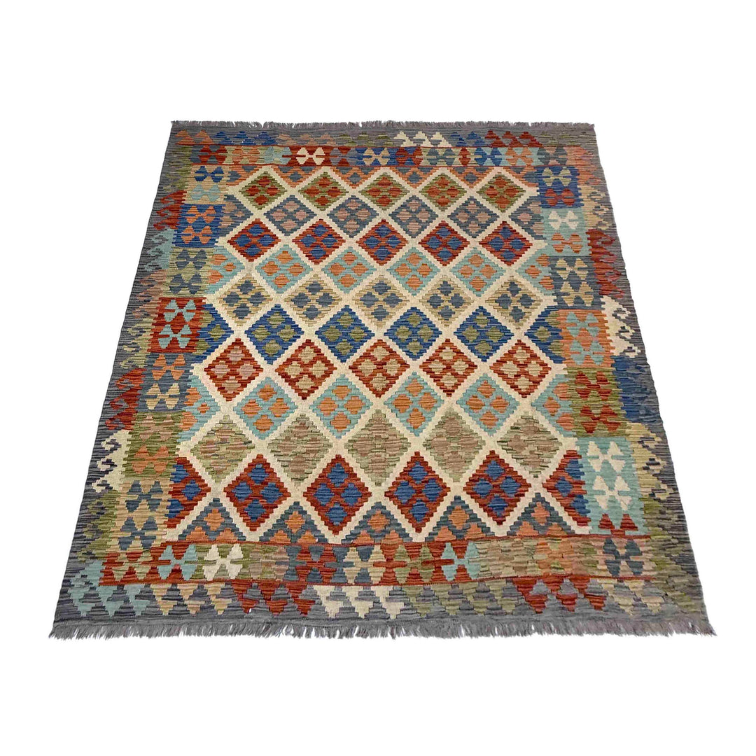 Afghan Vegetable Kilim Rug 6' 3" x 7' 7" Flat-Weave detail