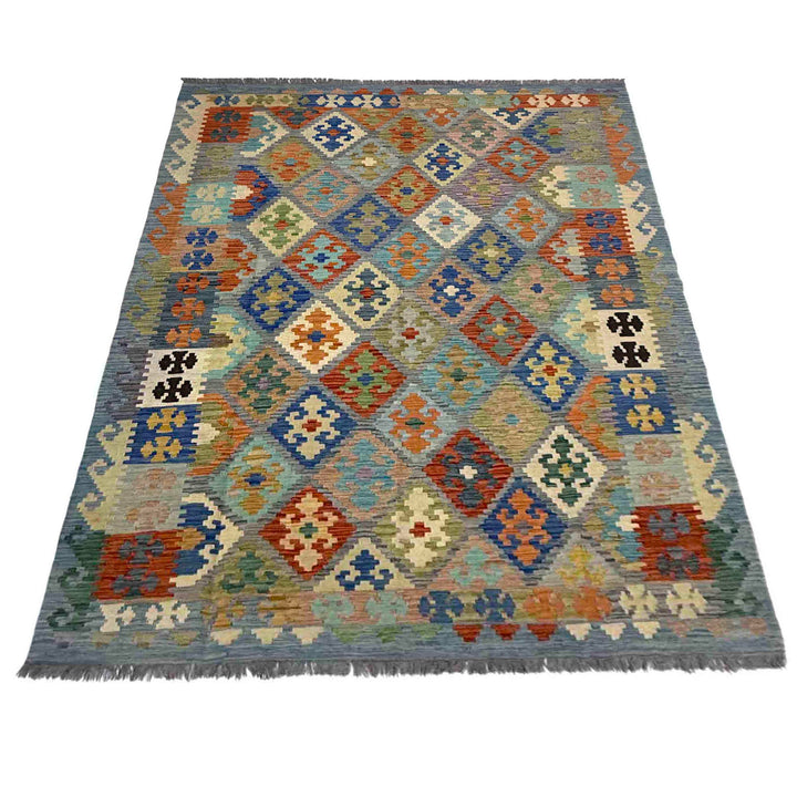 Afghan Vegetable Kilim Rug 5' 8" x 8' 5" Flat-Weave detail