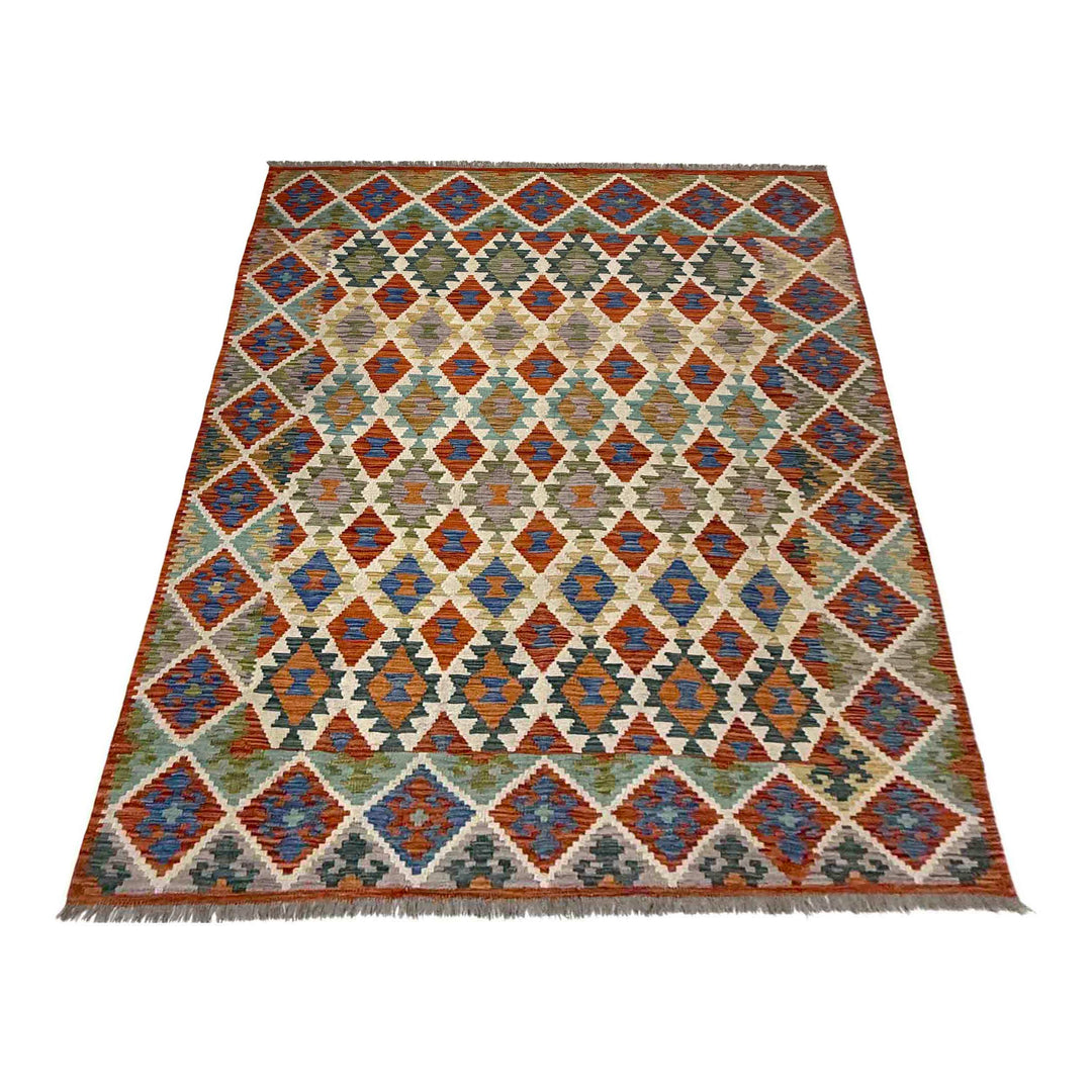Afghan Vegetable Kilim Rug 5' 11" x 8' 2" Flat-Weave detail