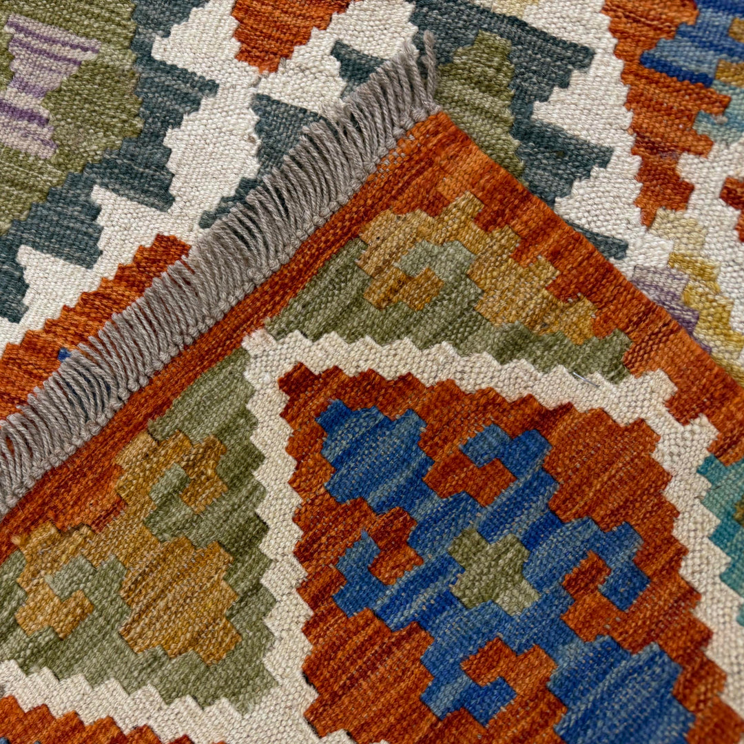 Afghan Vegetable Kilim Rug 5' 11" x 8' 2" Flat-Weave border
