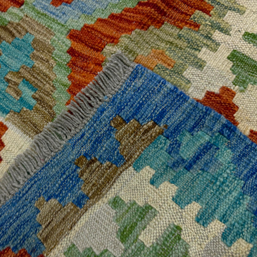 Afghan Vegetable Kilim Rug 5' 11" x 8' 0" Flat-Weave border