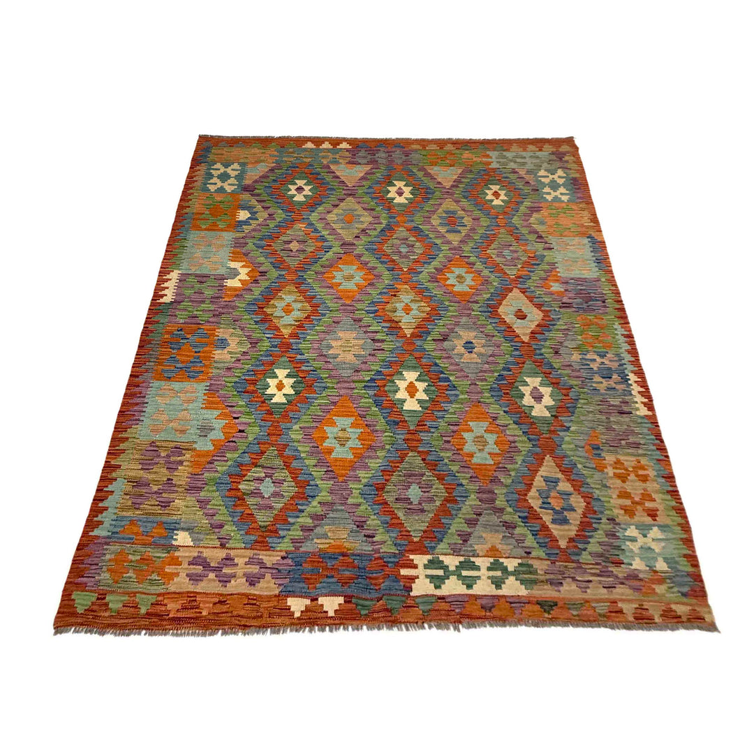 Afghan Vegetable Kilim Rug 5' 9" x 8' 1" Flat-Weave detail