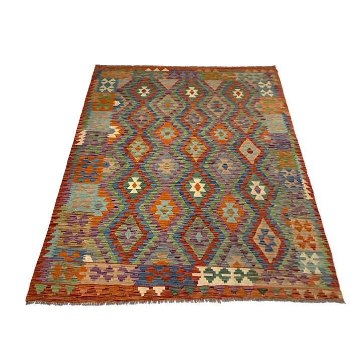 Afghan Vegetable Kilim Rug 5' 9" x 8' 1" Flat-Weave detail