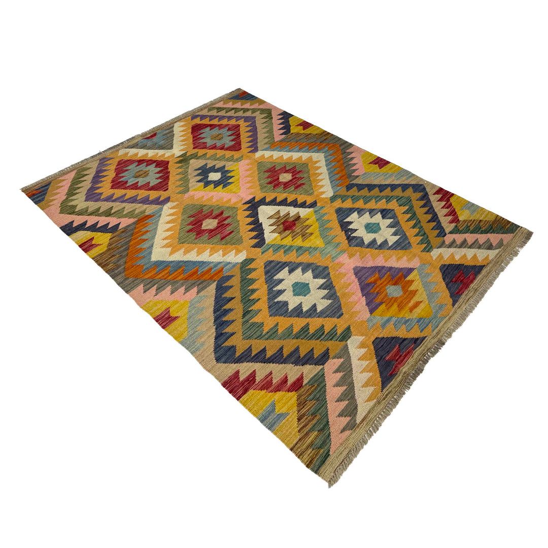 Afghan Vegetable Kilim Rug 4' 1" x 6' 0" Flat-Weave detail