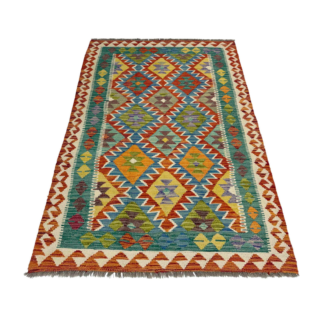 Afghan Vegetable Kilim Rug 4' 1" x 6' 5" Flat-Weave detail
