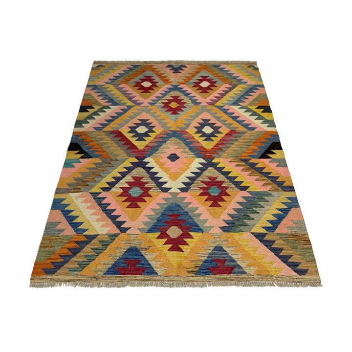 Afghan Vegetable Kilim Rug 4' 3" x 6' 0" Flat-Weave detail