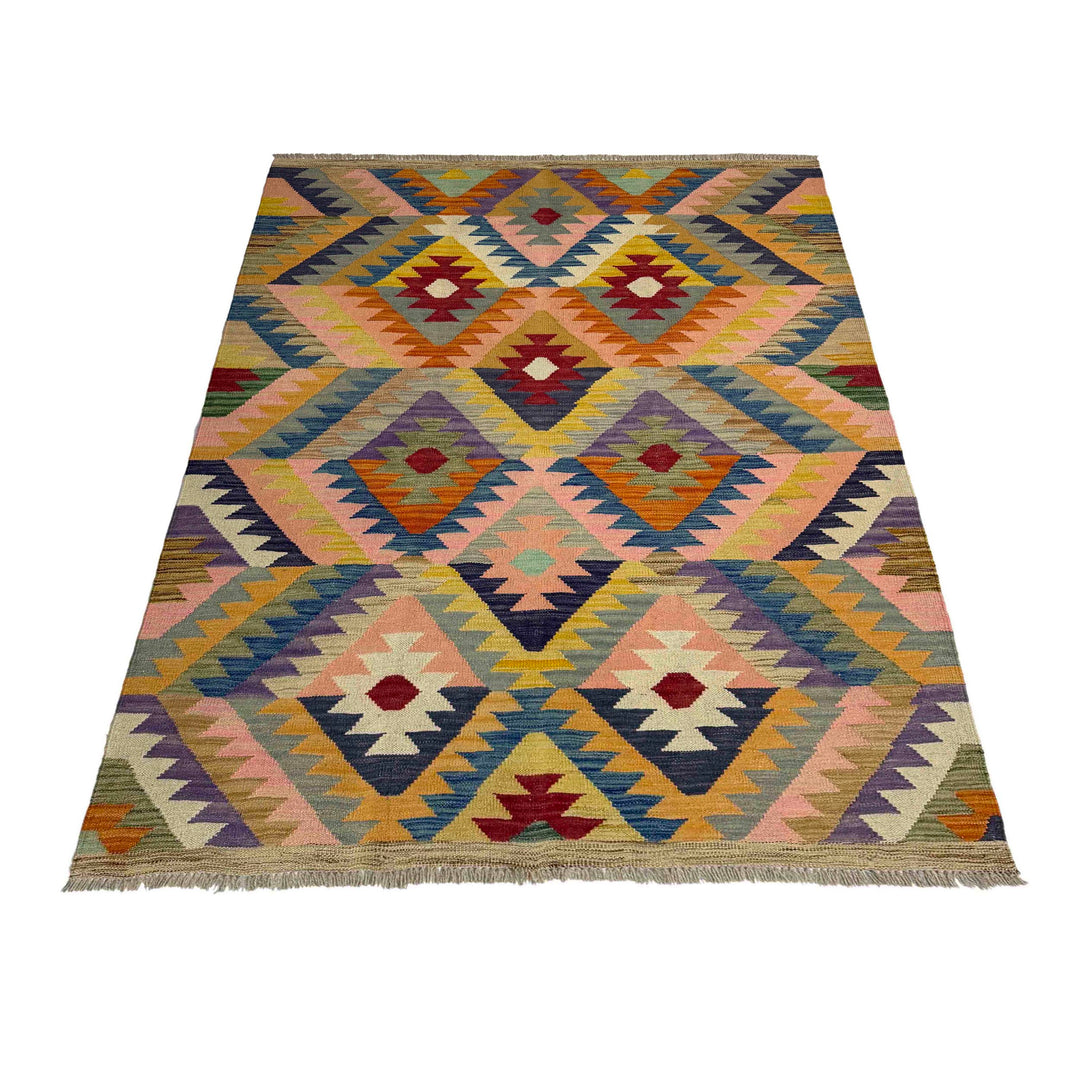 Afghan Vegetable Kilim Rug 4' 3" x 5' 11" Flat-Weave detail