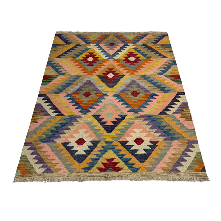 Afghan Vegetable Kilim Rug 4' 3" x 5' 11" Flat-Weave detail