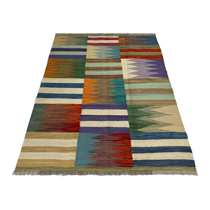 Afghan Vegetable Kilim Rug 4' 0" x 6' 0" Flat-Weave detail