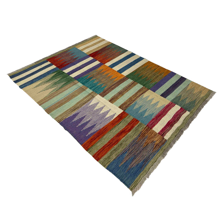 Afghan Vegetable Kilim Rug 4' 0" x 6' 0" Flat-Weave close-up
