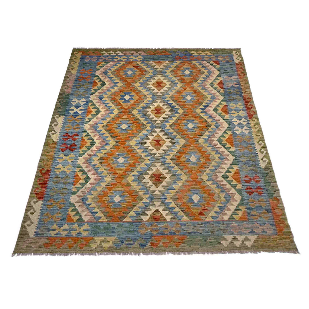 Afghan Vegetable Kilim Rug 5' 9" x 8' 1" Flat-Weave detail