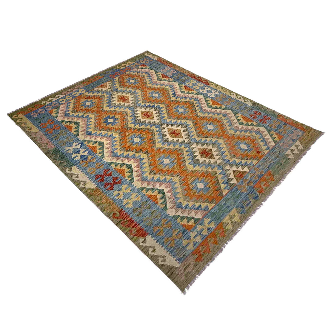 Afghan Vegetable Kilim Rug 5' 9" x 8' 1" Flat-Weave close-up