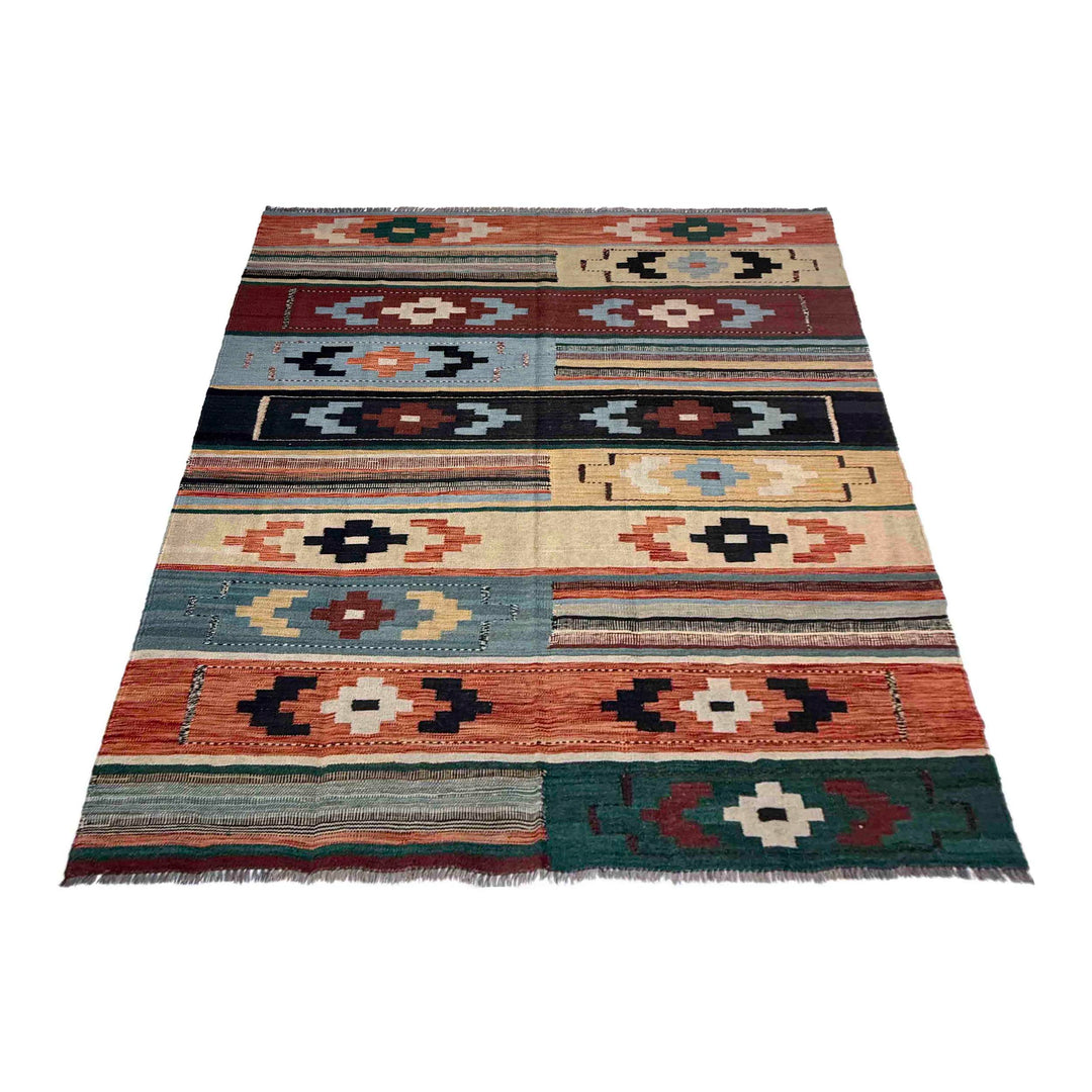Afghan Vegetable Kilim Rug 5' 11" x 7' 9" Flat-Weave detail