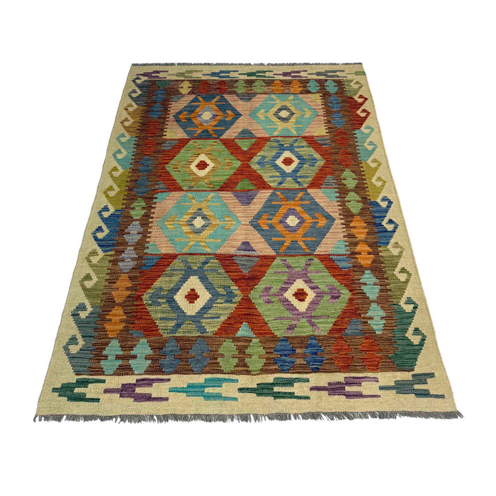 Multi Color ful Flat-Weave Wool Kilim 4' 0" x 6' 6" - No. AL661465
