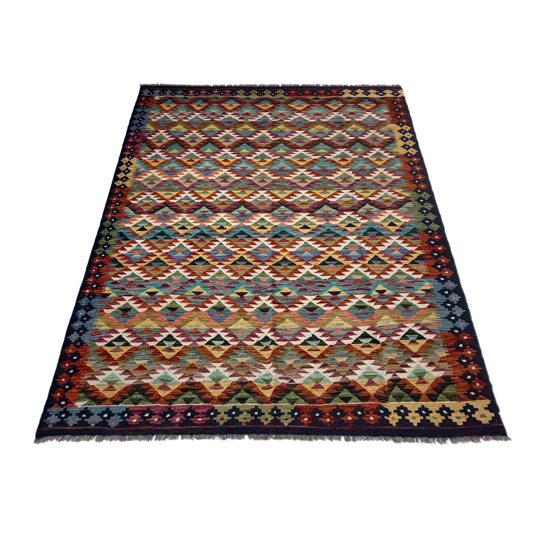 Afghan Vegetable Kilim Rug 5' 10" x 8' 2" Flat-Weave detail