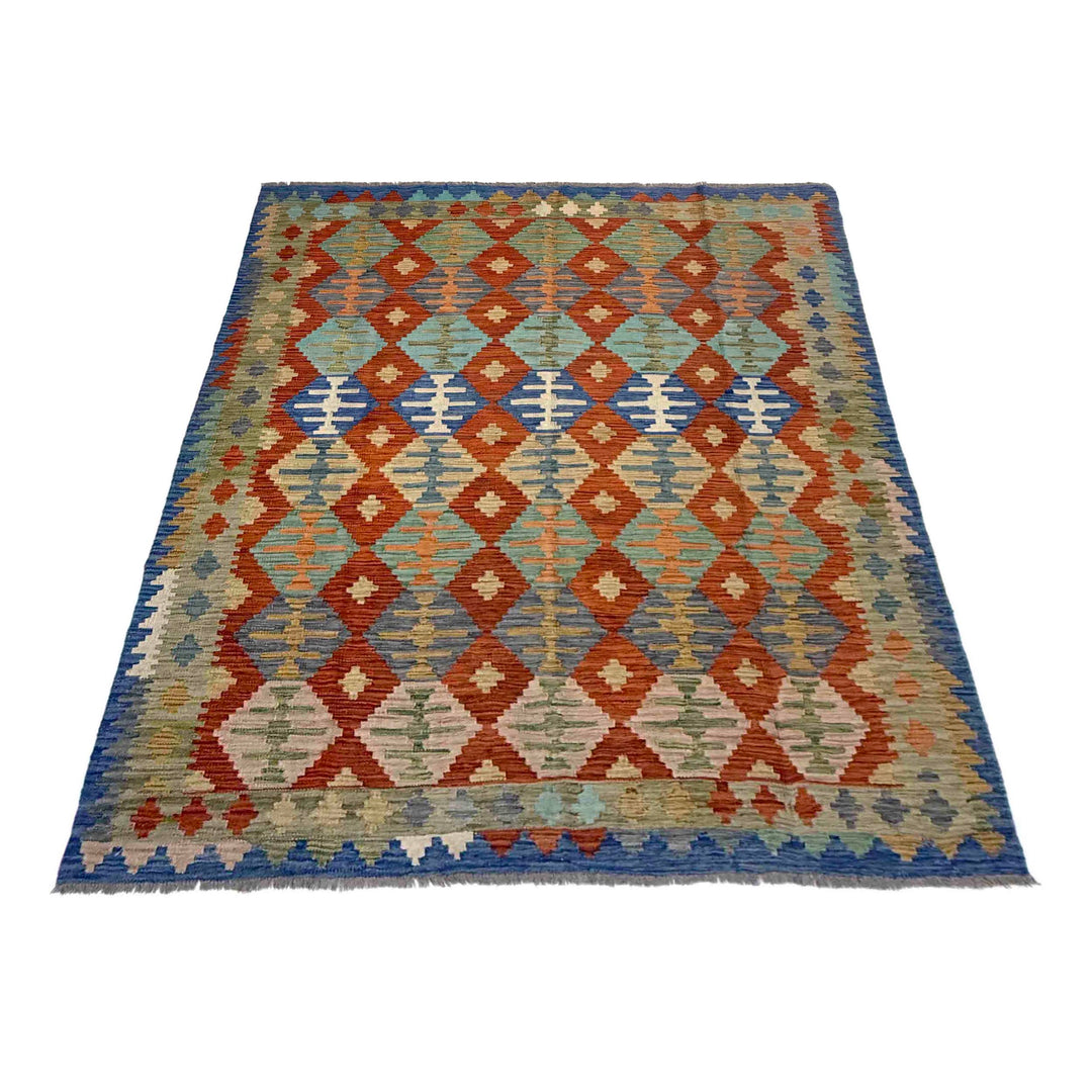 Afghan Vegetable Kilim Rug 5' 8" x 7' 8" Flat-Weave detail