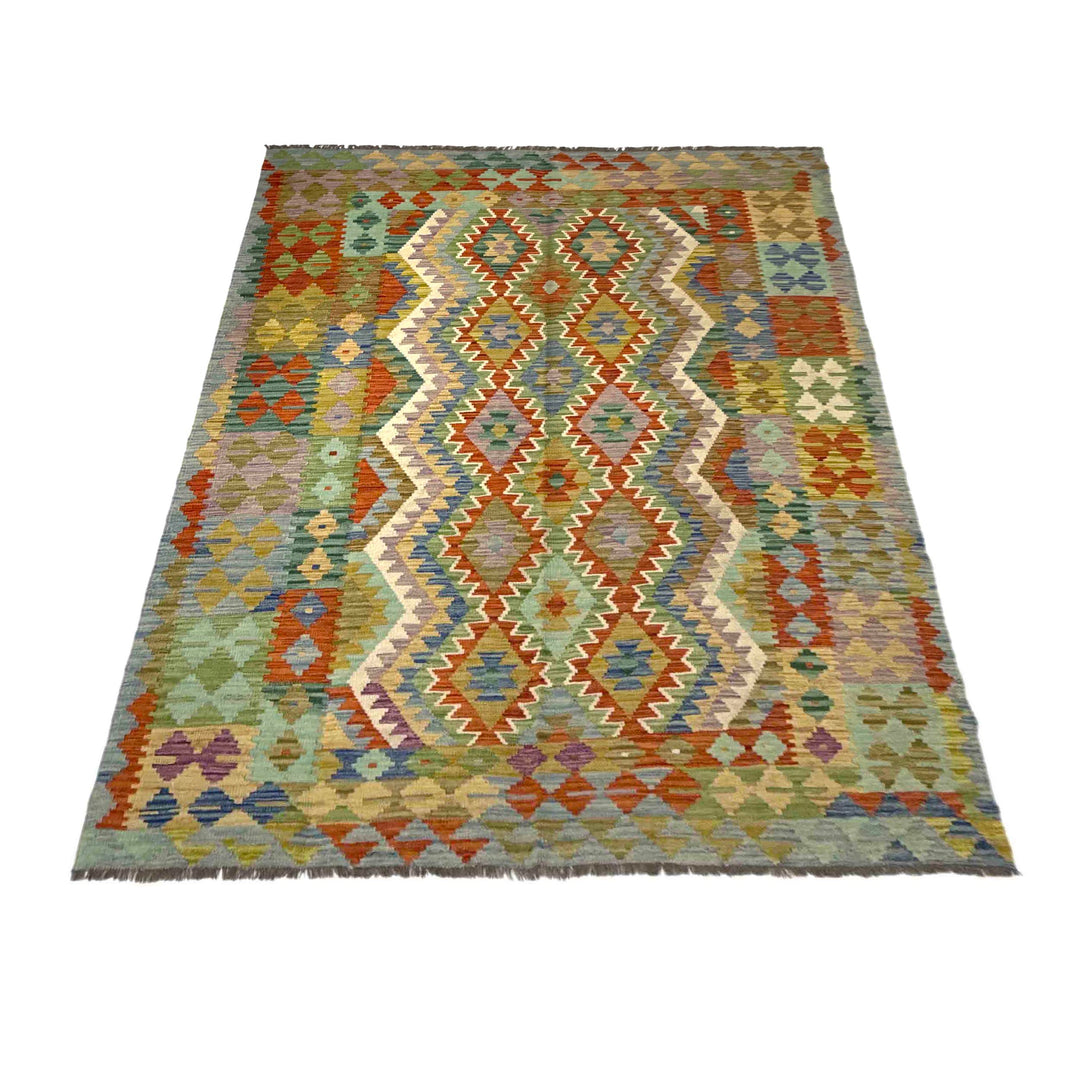Afghan Vegetable Kilim Rug 5' 8" x 8' 2" Flat-Weave detail