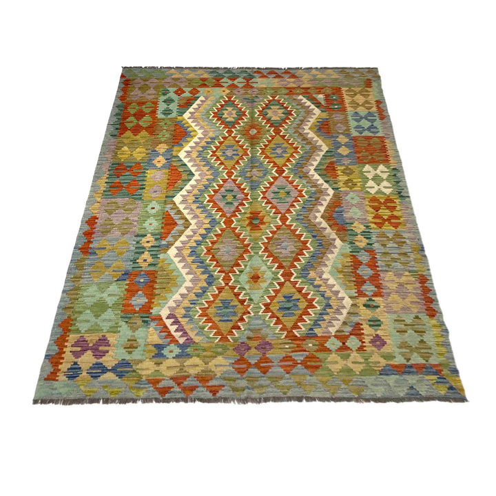Afghan Vegetable Kilim Rug 5' 8" x 8' 2" Flat-Weave detail