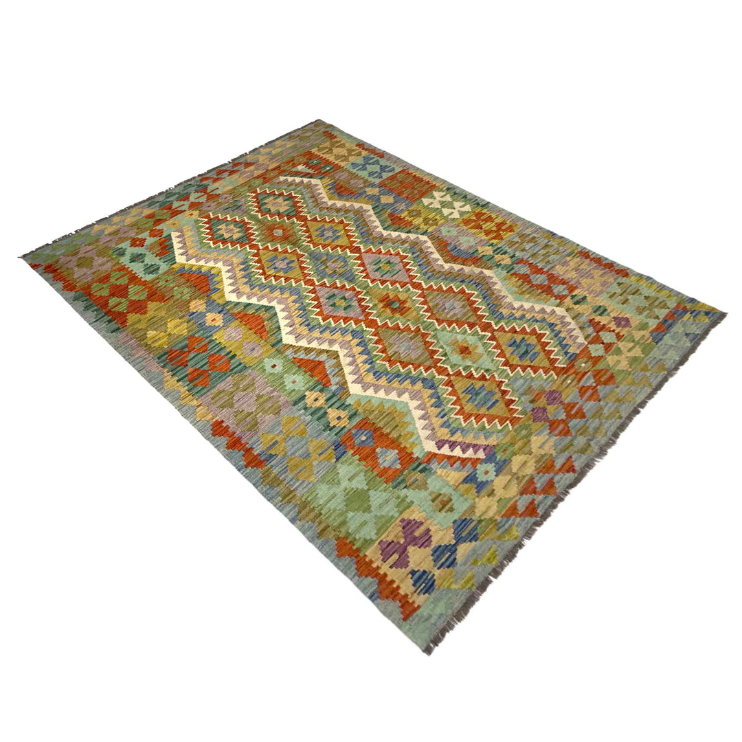 Afghan Vegetable Kilim Rug 5' 8" x 8' 2" Flat-Weave view