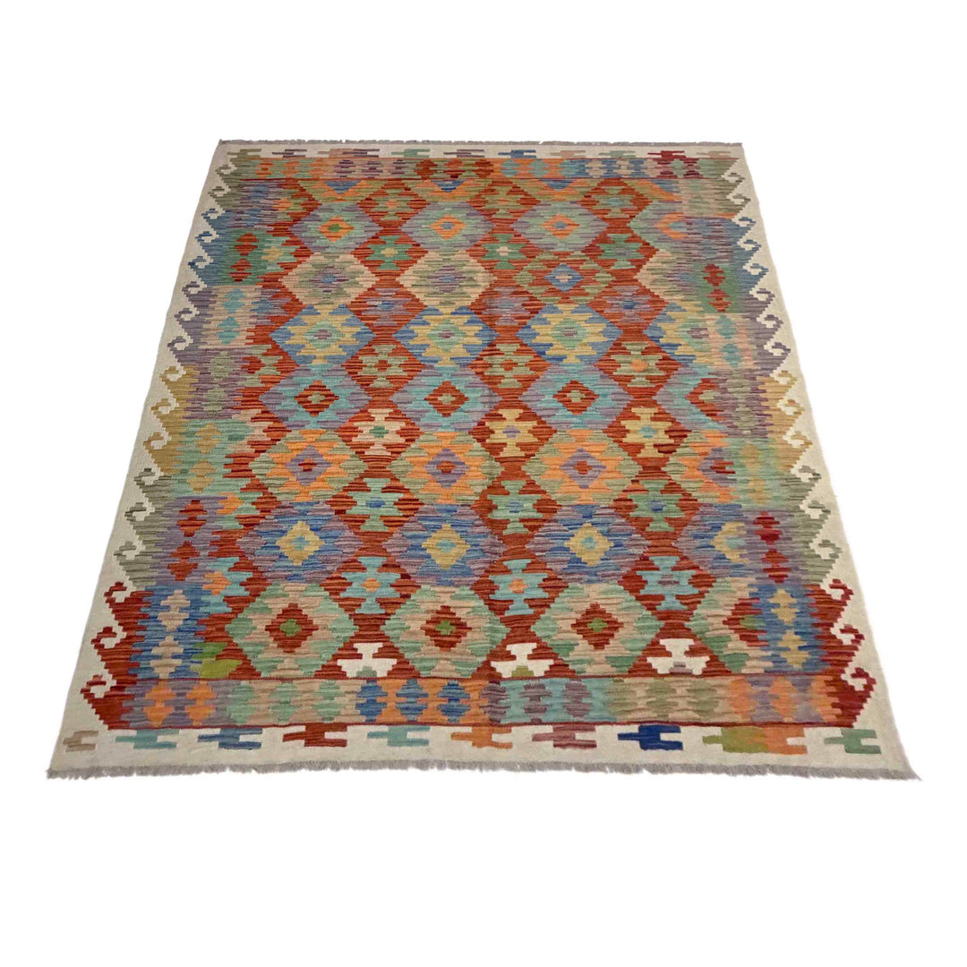 Afghan Vegetable Kilim Rug 5' 11" x 8' 1" Flat-Weave detail