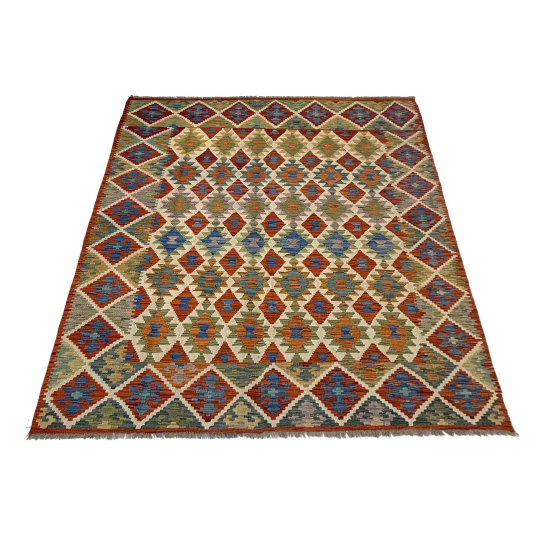 Afghan Vegetable Kilim Rug 5' 9" x 8' 2" Flat-Weave detail