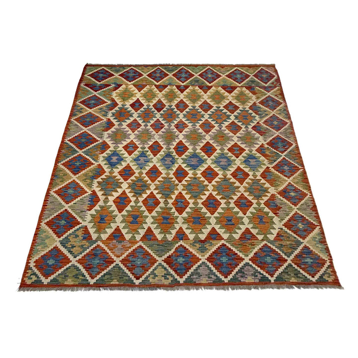 Afghan Vegetable Kilim Rug 5' 9" x 8' 2" Flat-Weave detail