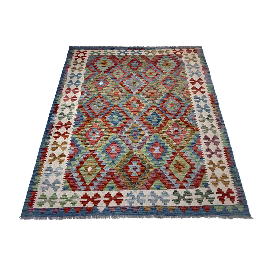 Afghan Vegetable Kilim Rug 5' 10" x 8' 1" Flat-Weave detail