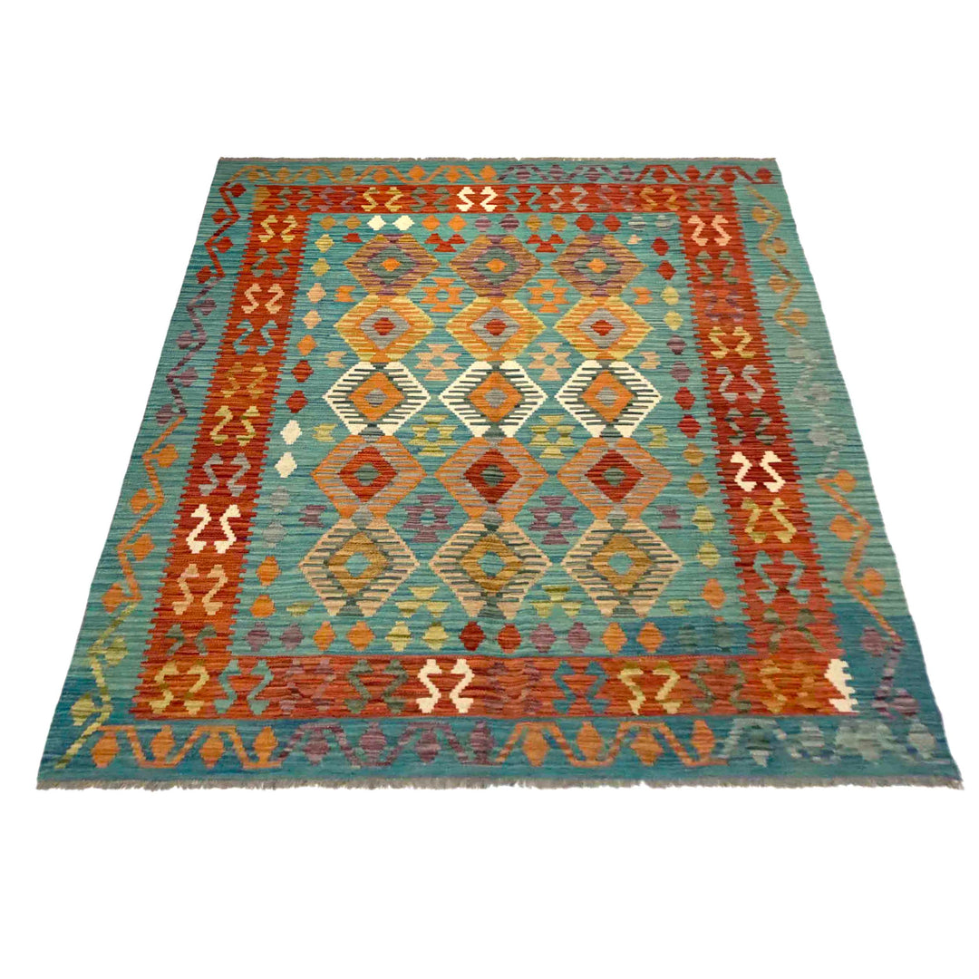 Afghan Vegetable Kilim Rug 5' 7" x 7' 11" Flat-Weave detail