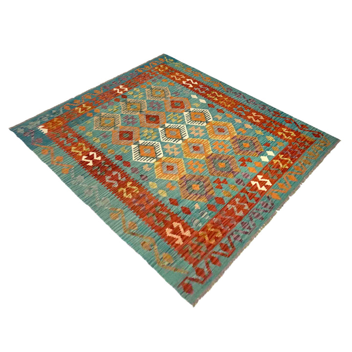 Afghan Vegetable Kilim Rug 5' 7" x 7' 11" Flat-Weave close-up