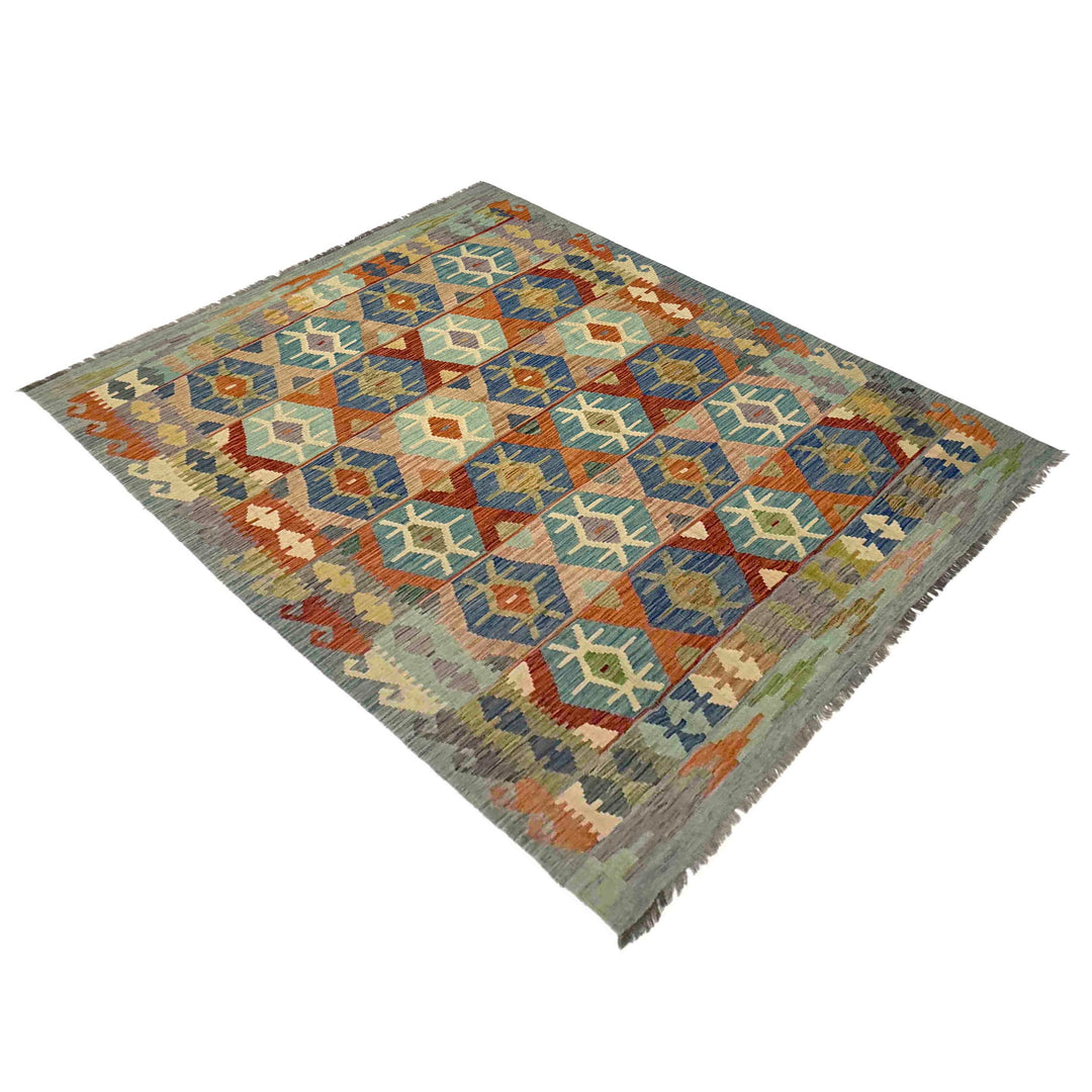 Afghan Vegetable Kilim Rug 5' 10" x 8' 2" Flat-Weave close-up