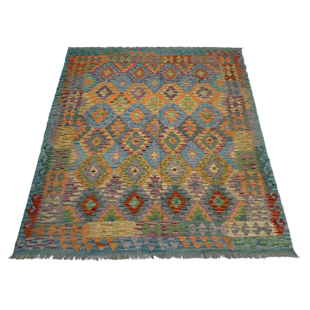 Afghan Vegetable Kilim Rug 5' 10" x 8' 1" Flat-Weave detail