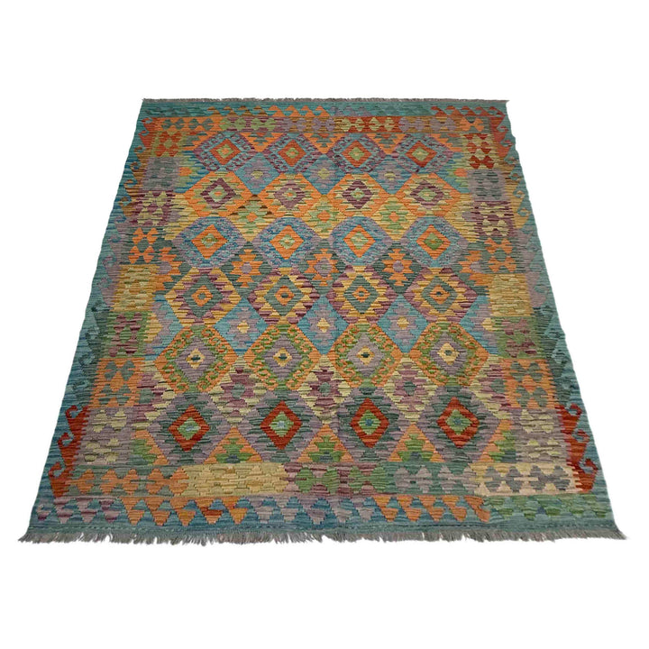Afghan Vegetable Kilim Rug 5' 10" x 8' 1" Flat-Weave detail