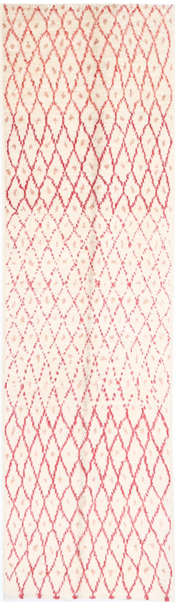 Ivory Moroccan Runner Rug 2'11" x 11'3" Hand-Knotted