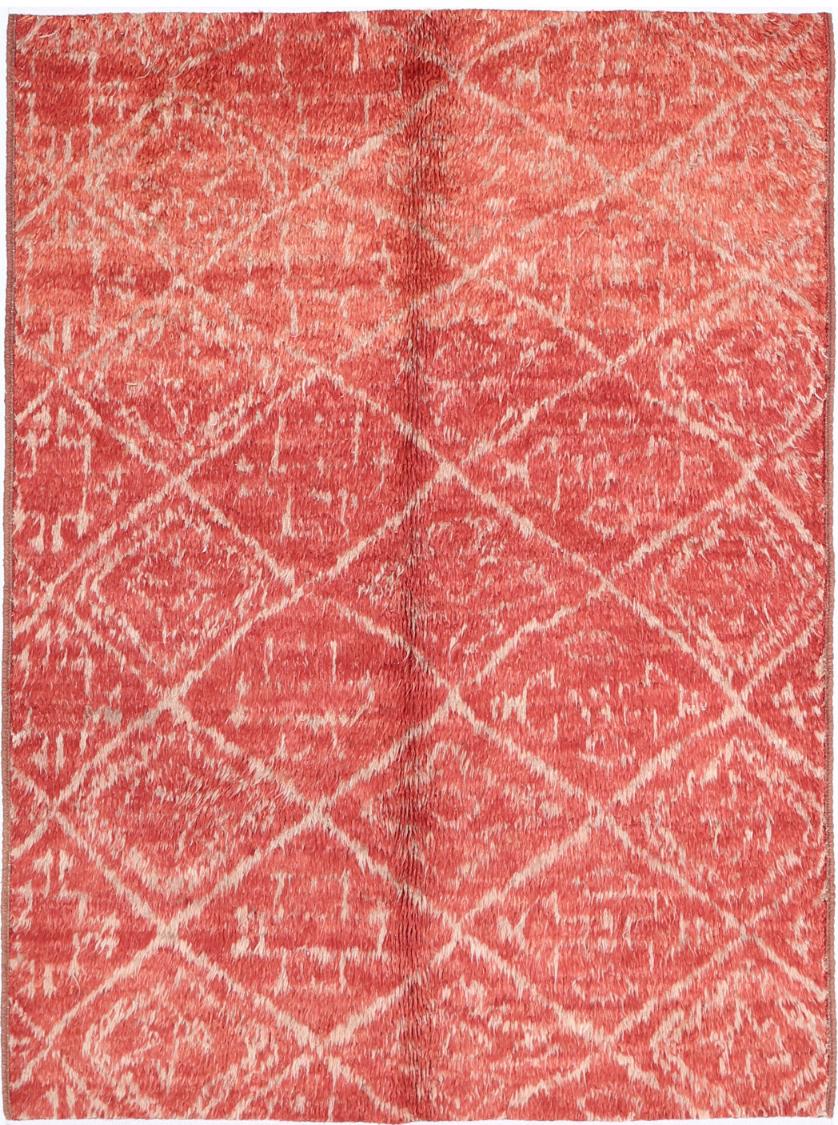 Red Moroccan Oriental Rug 4'4" x 5'9" Hand-Knotted