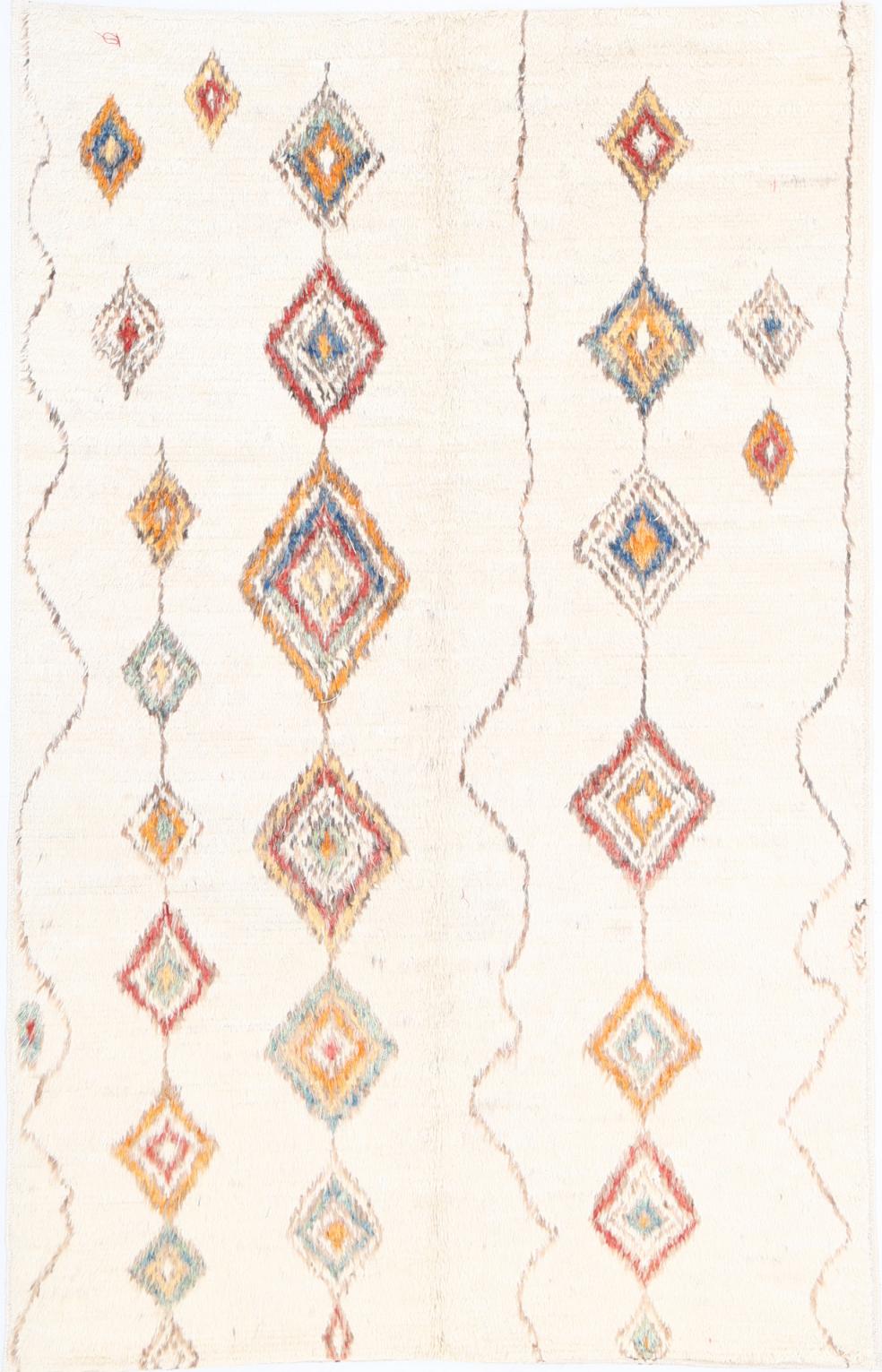 Ivory Moroccan Rug 4' 11" x 8' 0" Hand-Knotted