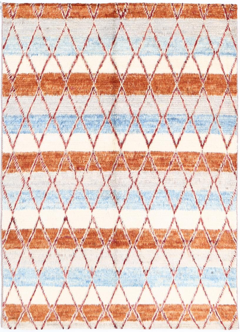 Afghan Moroccan Rug 4'1" x 5'8" Hand-Knotted