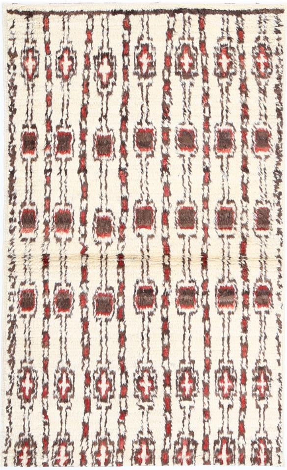 Ivory Moroccan Oriental Rug 3'0" x 4'2" Hand-Knotted