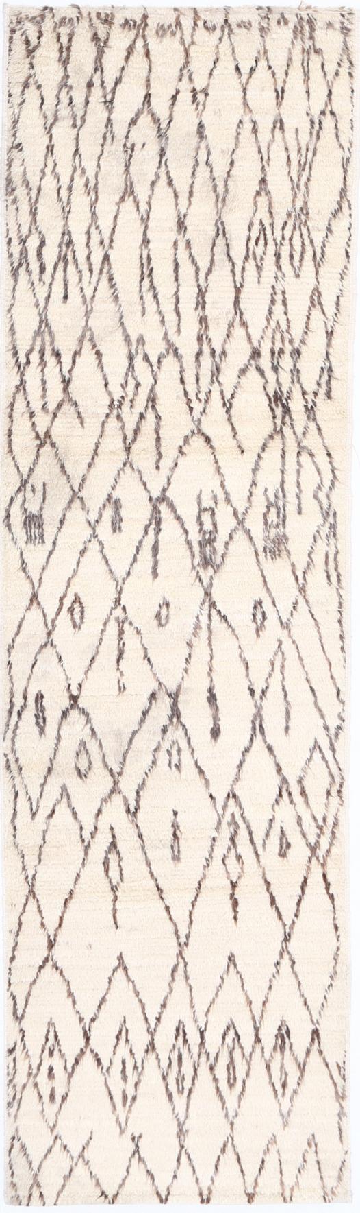 Ivory Moroccan Runner Rug 2'7" x 9'7" Hand-Knotted