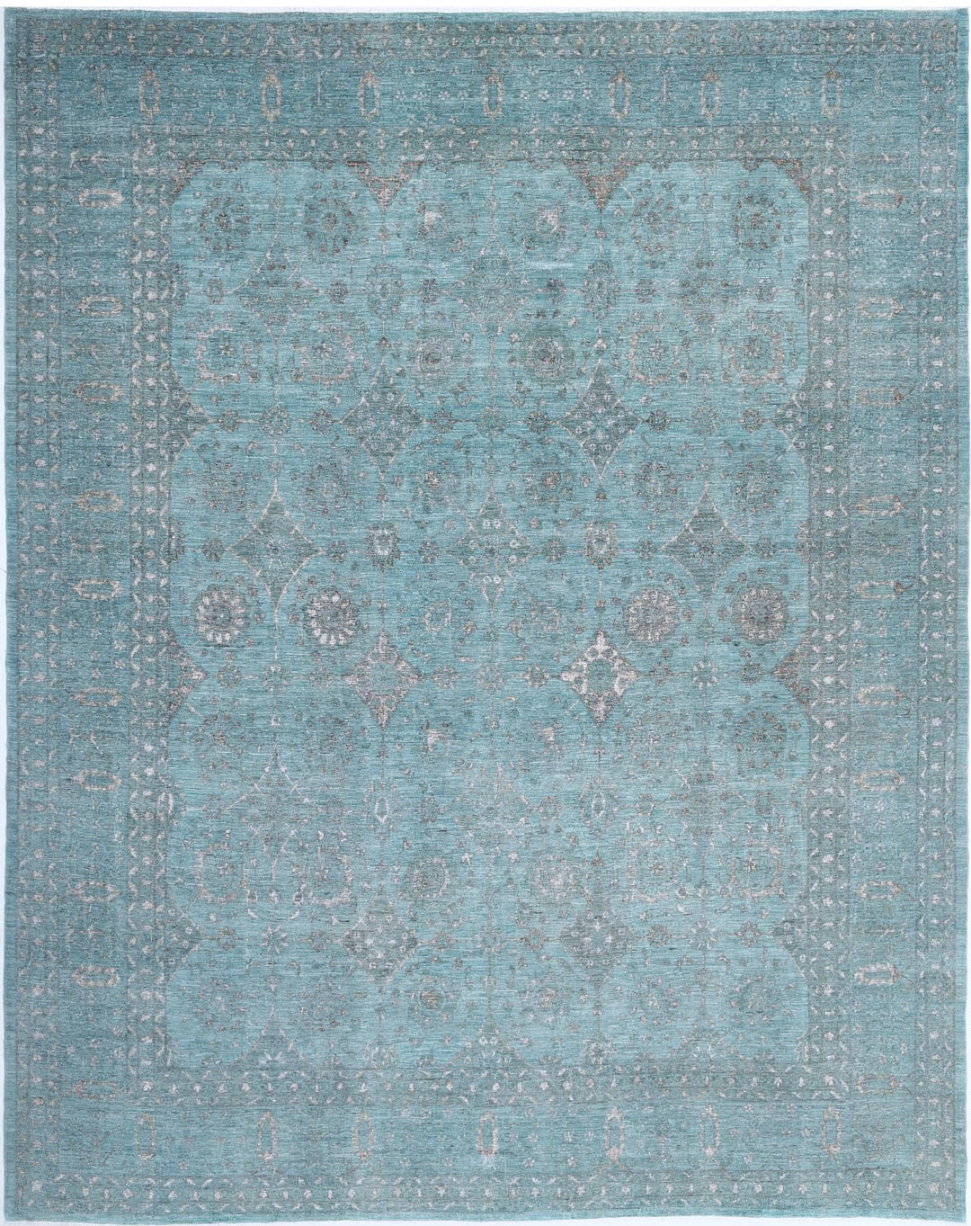 Green Afghan Oriental Rug 12'0" x 14'9" Hand-Knotted