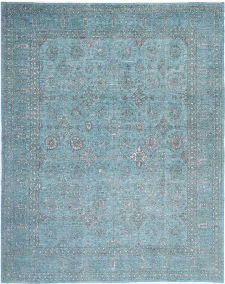 Green Afghan Oriental Rug 12'0" x 14'9" Hand-Knotted