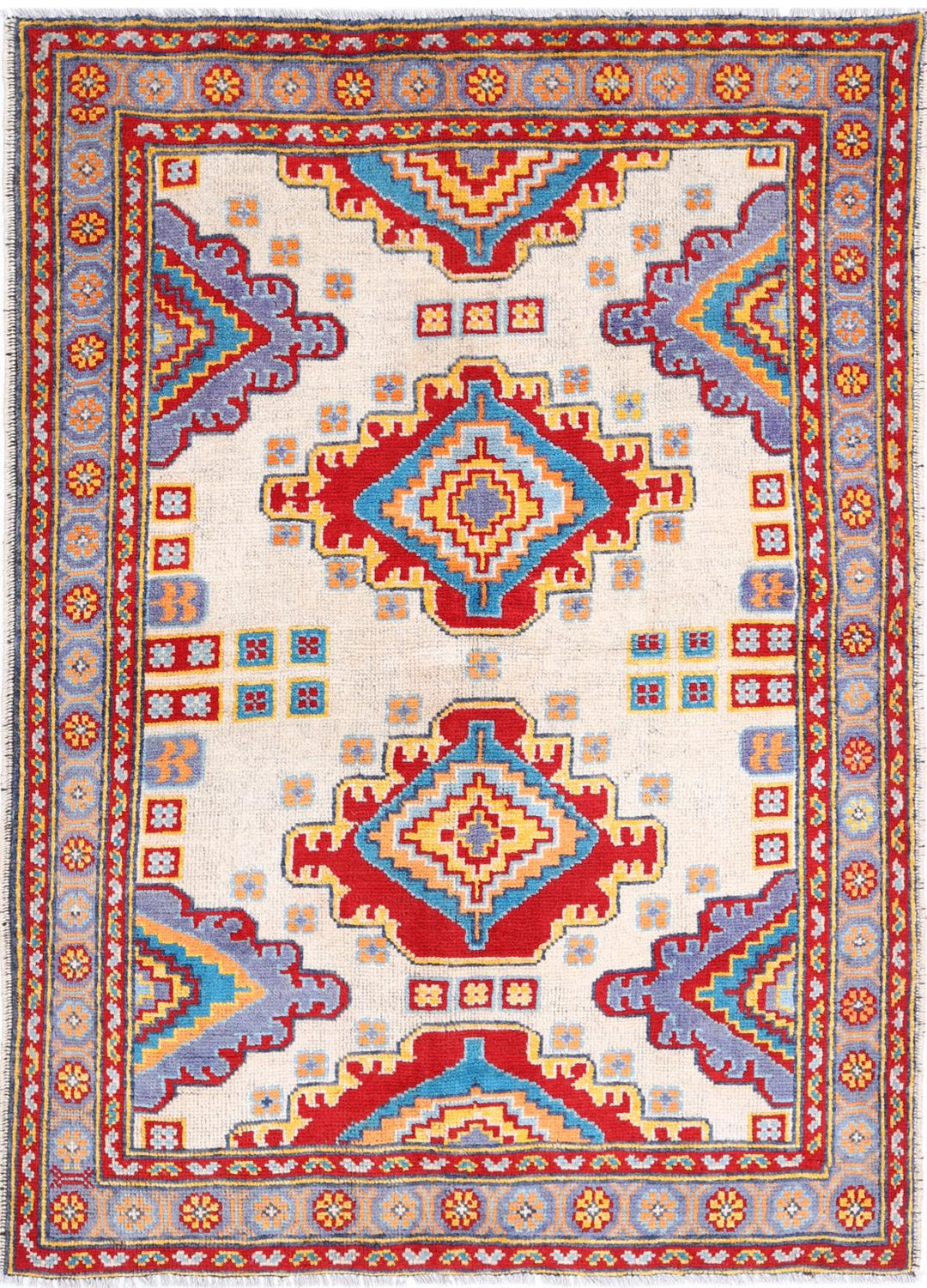 Ivory Pakistani Tribal Rug 4'0" x 5'9" Hand-Knotted