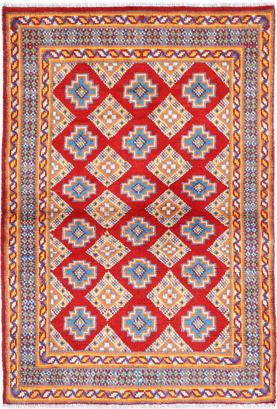 Red Afghan Tribal Rug 3'3" x 4'11" Hand-Knotted
