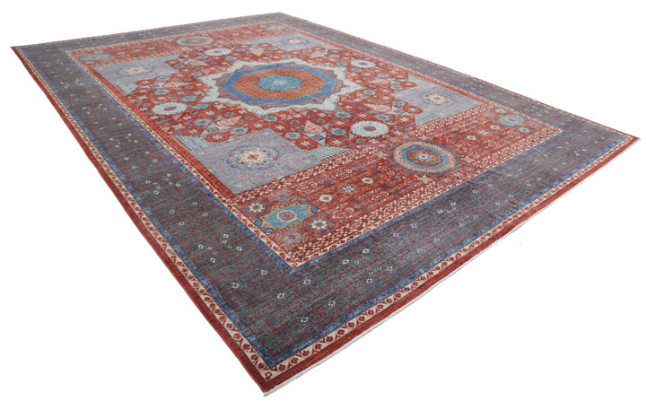 Red Afghan Mamluk Rug 11'9" x 16'6" Hand-Knotted detail