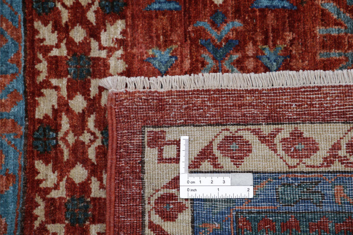 Red Afghan Mamluk Rug 11'9" x 16'6" Hand-Knotted field