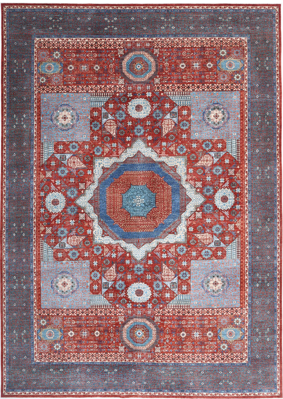 Red Afghan Mamluk Rug 11'9" x 16'6" Hand-Knotted