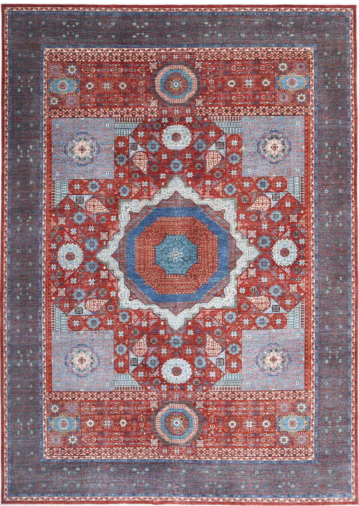 Red Afghan Mamluk Rug 11'9" x 16'6" Hand-Knotted